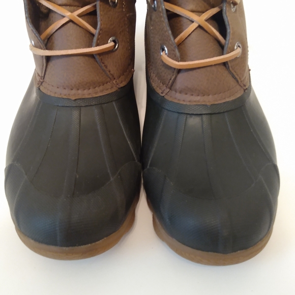 Sperry WO's  Tan Faux Leather Rubber Zip Lace Up Waterproof Ankle Boots sz 7.5 - Picture 6 of 13
